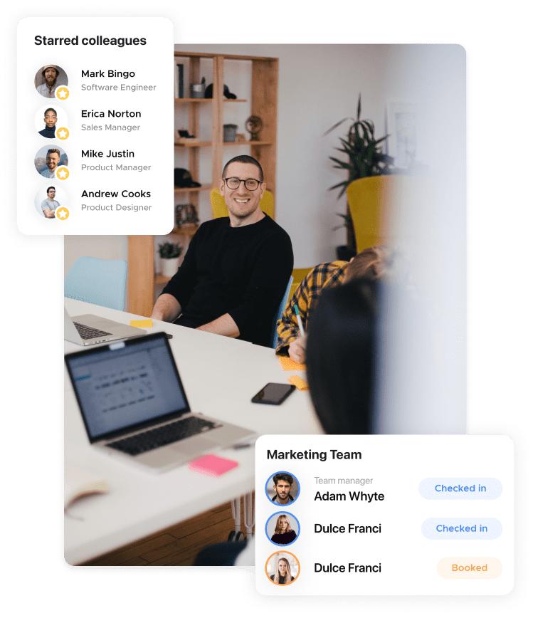 See how many starred colleagues are in the office and who from the marketing team has checked in