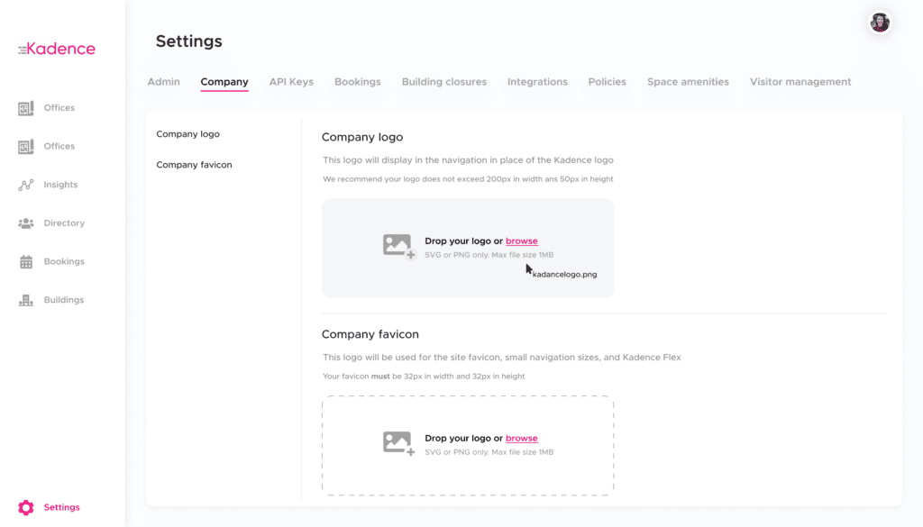 Upload your own Logo to the Kadence Hybrid Operating Platform to give your team the best hybrid working experience