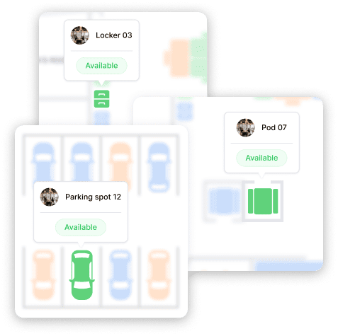 An illustration of parking, lockers and private pods users can book
