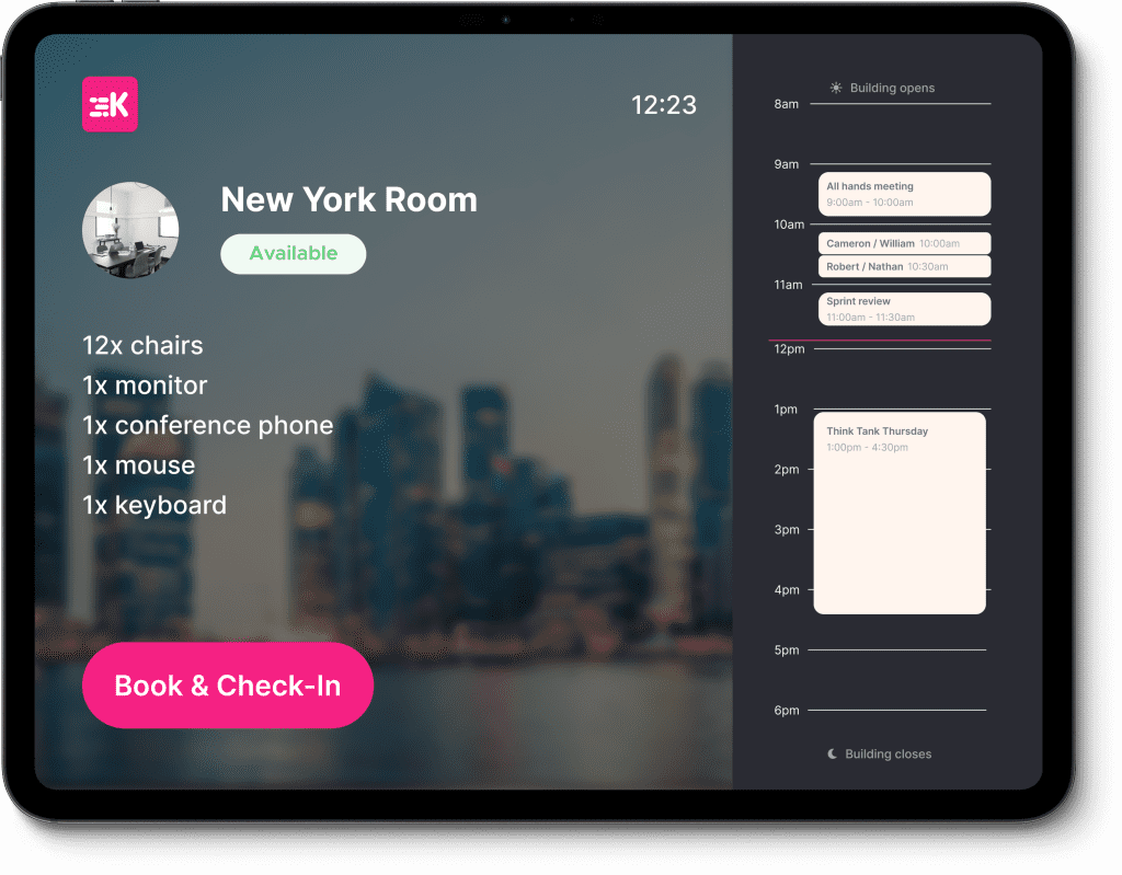 Kadence Room Booking Software on an ipad display