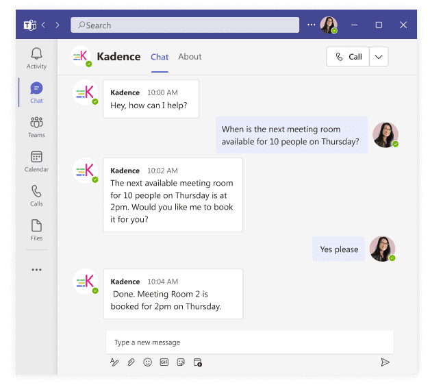 An illustration of a chat with Kadence AI in Microsoft Teams.