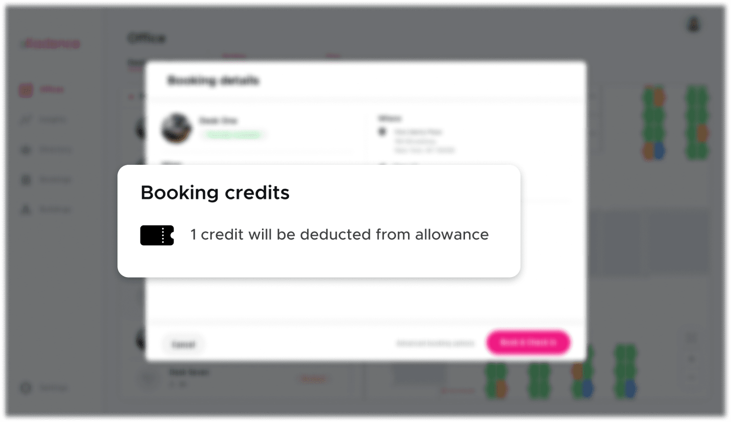 Example of a Booking Credits notification on the Kadence platorm.