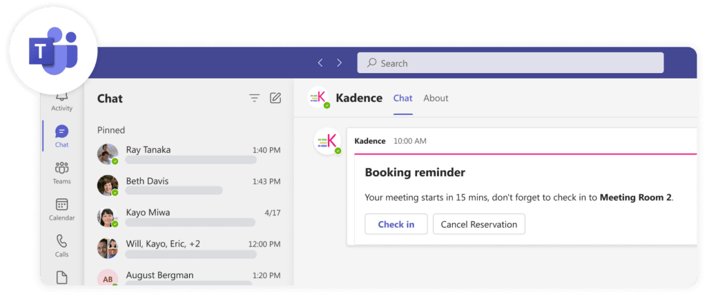 Illustration of booking reminders inside MS Teams
