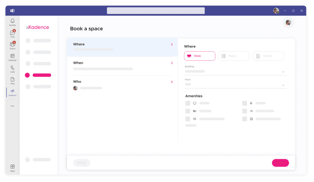 Illustration of desk booking inside MS Teams