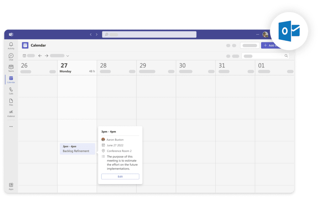 Illustration of syncing room bookings with outlook calendar