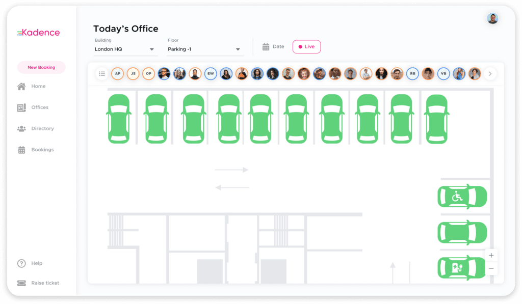 The parking booking floorplan on Kadence