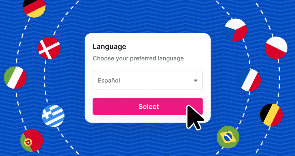 A stylised image showing a language selector in the kadence web app